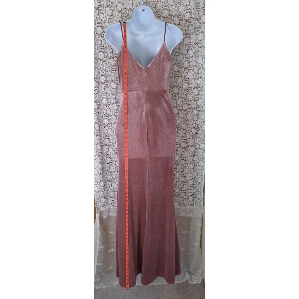 Renz Bridal Maxi Dress XS Dusty Pink Velvet Sleeveless Side Slit Bridesmaid NWT
